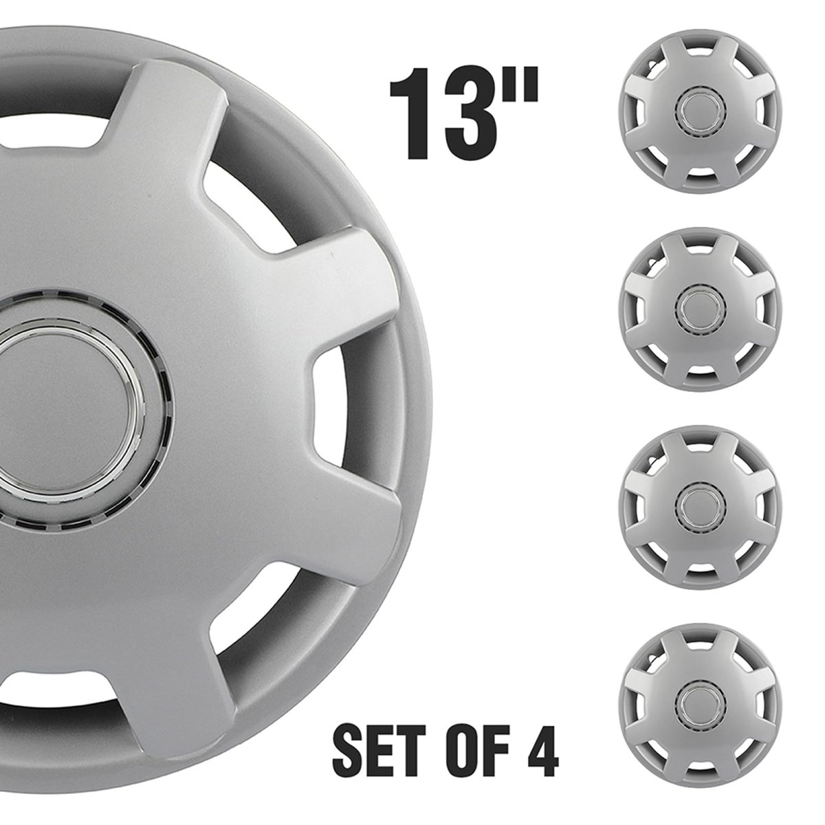 13 In Universal Wheel Rim Cover Silver Hubcaps Durable Pp Material Replacement For Acura Chevrolet Dodge Ford Honda Hyundai Kia