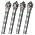 4 Pcs Double Cut Tungsten Carbide Rotary Burr Sk-3 90 Degrees Countersink Chamfering Deburring V Groove Tool For Metal Wood 