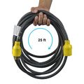 Houseables Extension Cord Electric Wire 3 Prong 30 Amp 250 Volt Single Black 25 Ft All Rubber 10 Gauge Heavy Duty L6-30