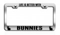 Life Is Better With Bunnies Chrome Steel License Plate Frame Heavy Duty All Weather Proof Tag Holder For Usa And Canadian Suvs 