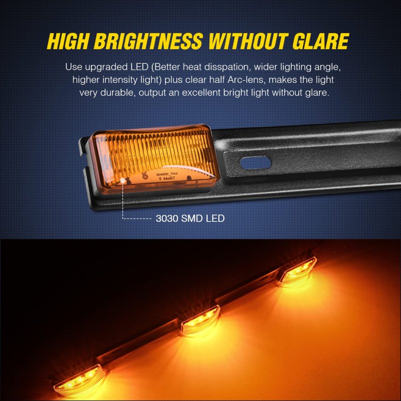 9 Led Marker Tail Trailer Light Bar 14 2in Amber Clearance Identification For 12v Pickup Truck Rv Boat Rear Stainless Steel
