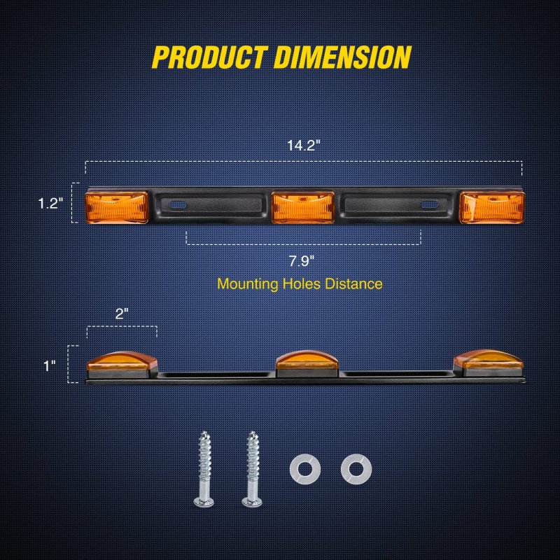 9 Led Marker Tail Trailer Light Bar 14 2in Amber Clearance Identification For 12v Pickup Truck Rv Boat Rear Stainless Steel