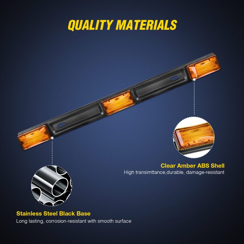 9 Led Marker Tail Trailer Light Bar 14 2in Amber Clearance Identification For 12v Pickup Truck Rv Boat Rear Stainless Steel