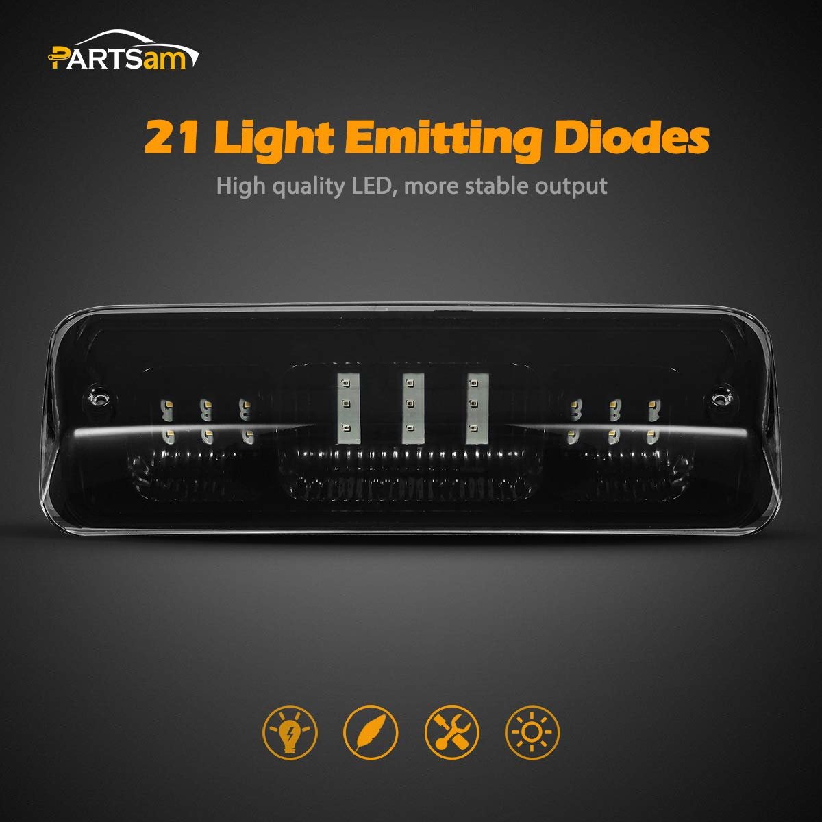 Partsam High Mount Stop Light 3rd Third Brake Replacement For Ford F150 F-150 2004 2005 2006 2007 2008 Smoked Led Rear Cab Roof