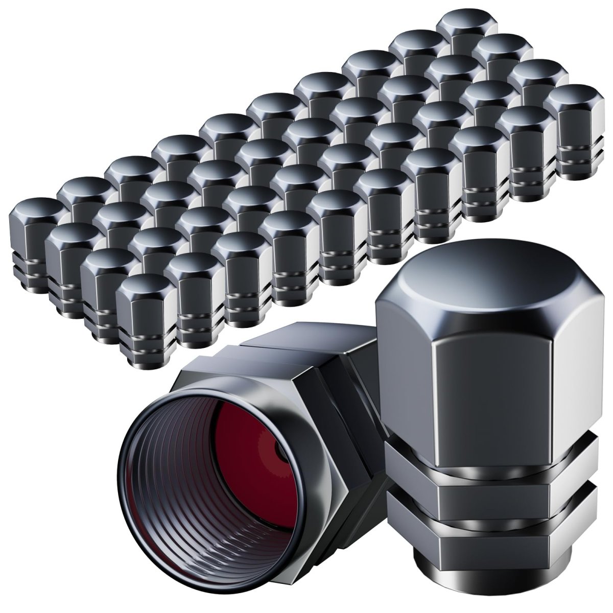 Universal Tire Valve Stem Caps 50 Pack Metal Aluminum With Rubber Seal Dustproof And Leakproof For Cars Suvs Motorcycles