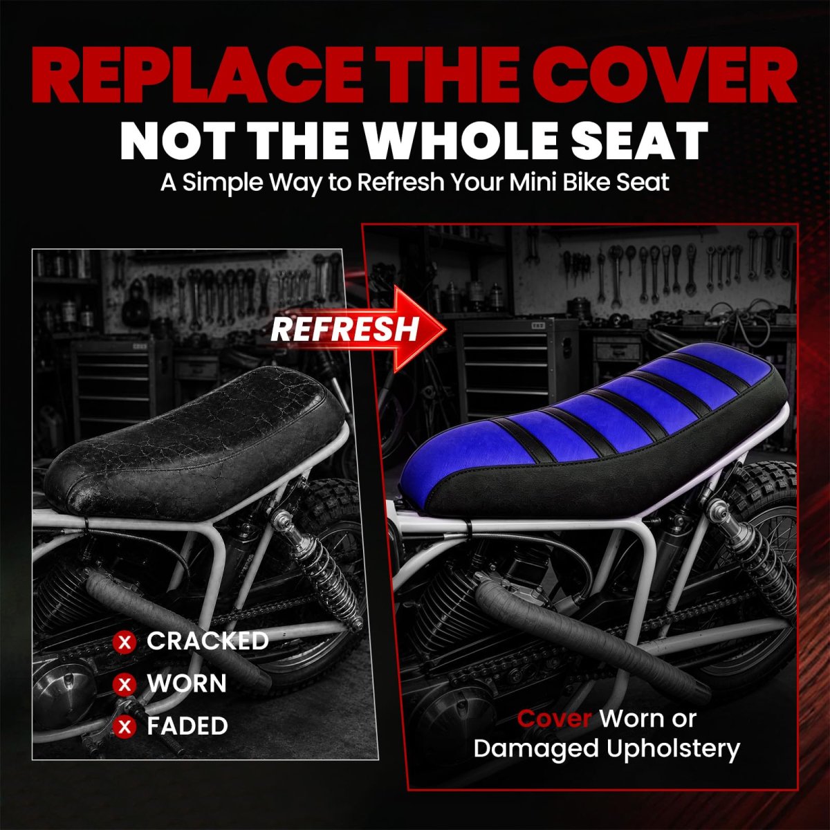 Blue Ribbed Mini Bike Seat Cover For Motovox Mbx10 Mototec 105cc And Italika Vrex 80cc Gripper Soft Cushion Replacement With