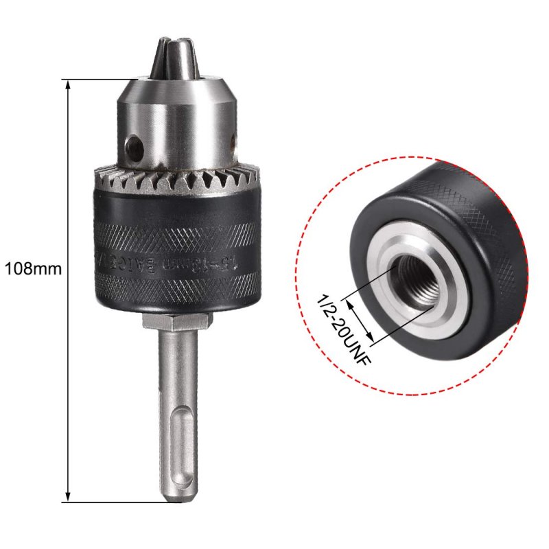 Drill Chucks 1 2-20unf Threaded 5-13mm Capacity With Chuck Key Round Shank For Electric Impact Corded Cordless