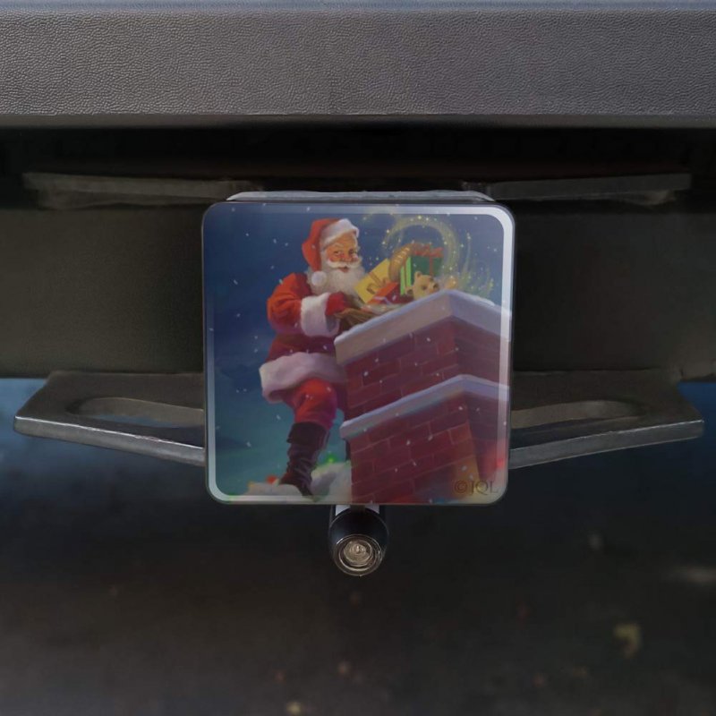Christmas Holiday Santa Going Down The Chimney Tow Trailer Hitch Cover Plug For 2 In Receivers Black Abs Plastic With Uv