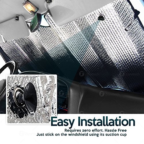Zone Tech Silver Foldable Sun Shade Premium Quality Metallic Reflective Car