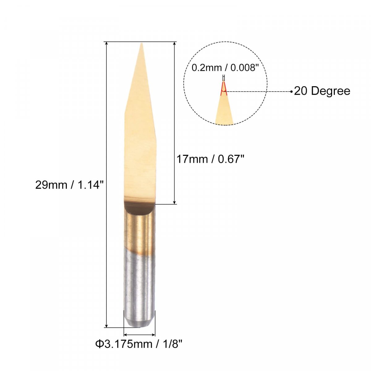 10pcs Wood Carving Router Bit Titanium Coated Solid Carbide Cnc Engraving V Groove Bits 1 8 3 175mm Shank 0 2mm Tip 20 Degree