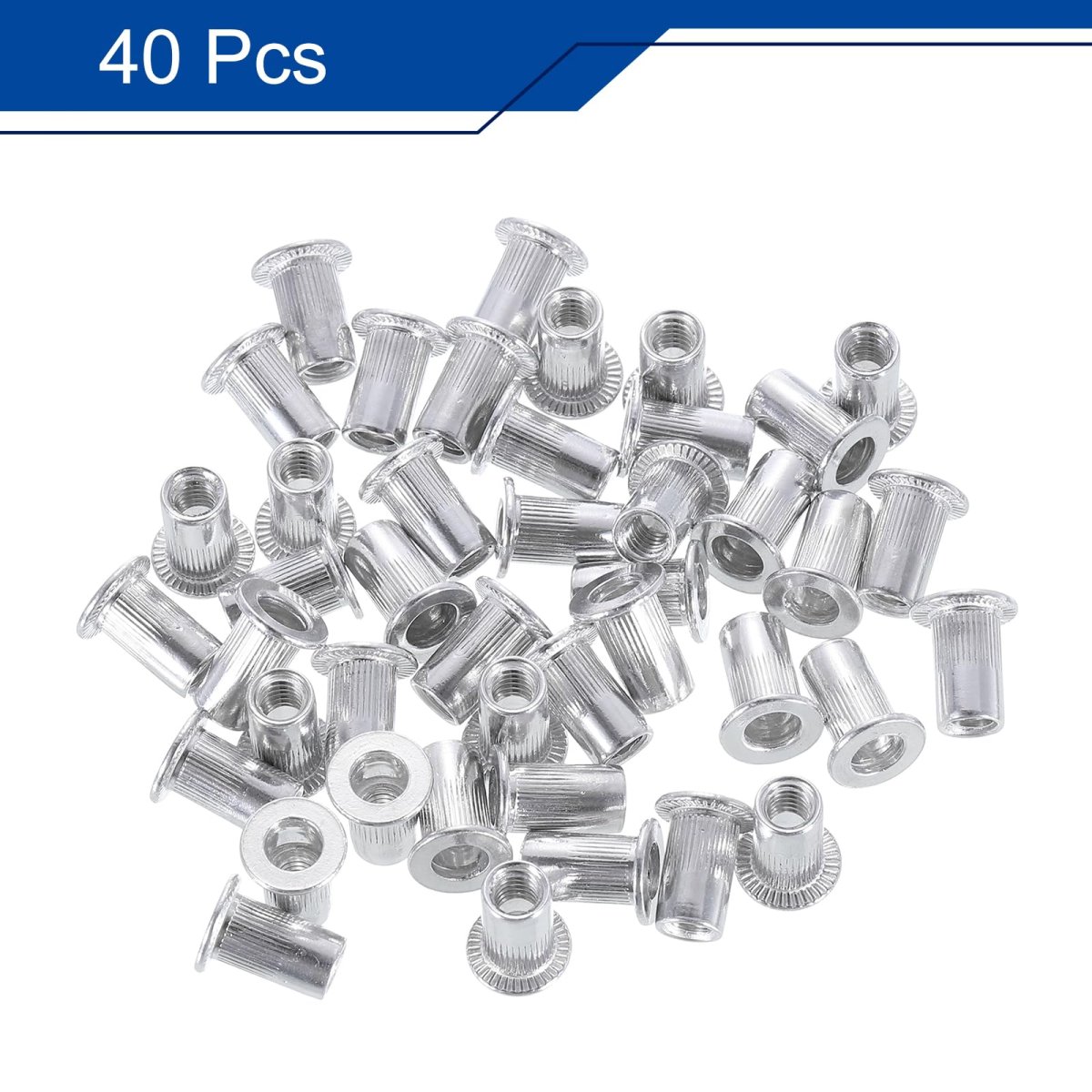 8-32 Rivet Nuts Aluminium Alloy Knurled Flat Head Threaded Insert Nut 40pcs