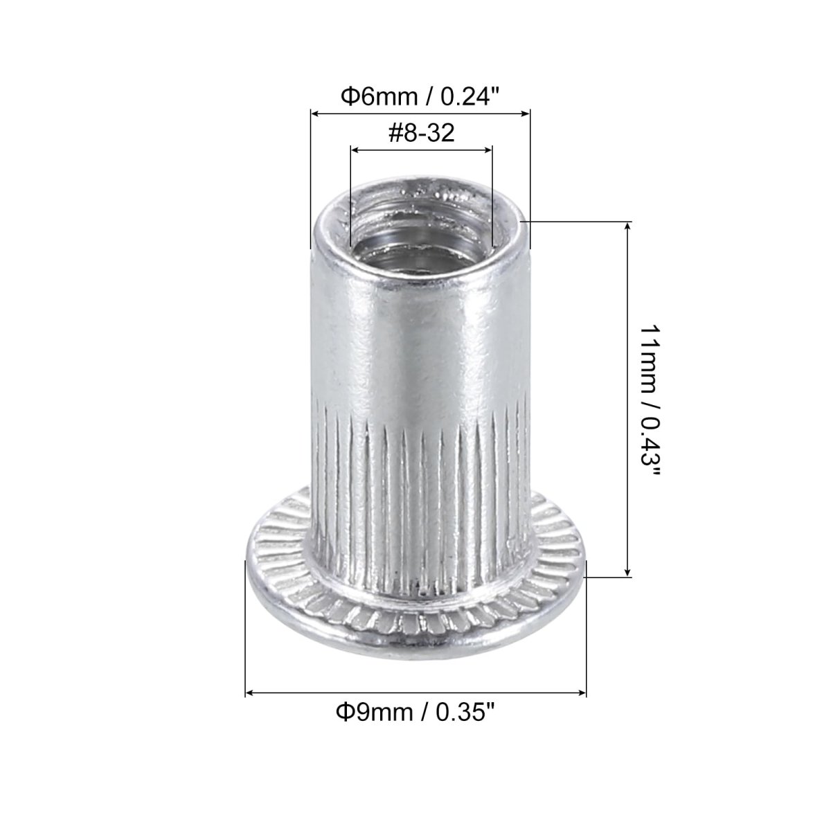 8-32 Rivet Nuts Aluminium Alloy Knurled Flat Head Threaded Insert Nut 40pcs
