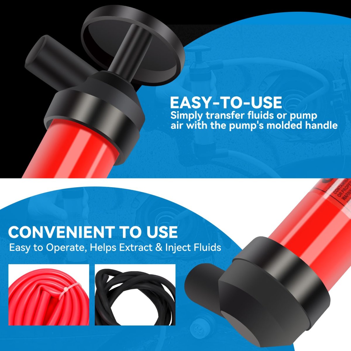 Auto Dynasty Portable Oil Gas Siphon Pump Transfer Kit With Wersatile Air Hose And Tool Set For Multipurpose Use Red 1