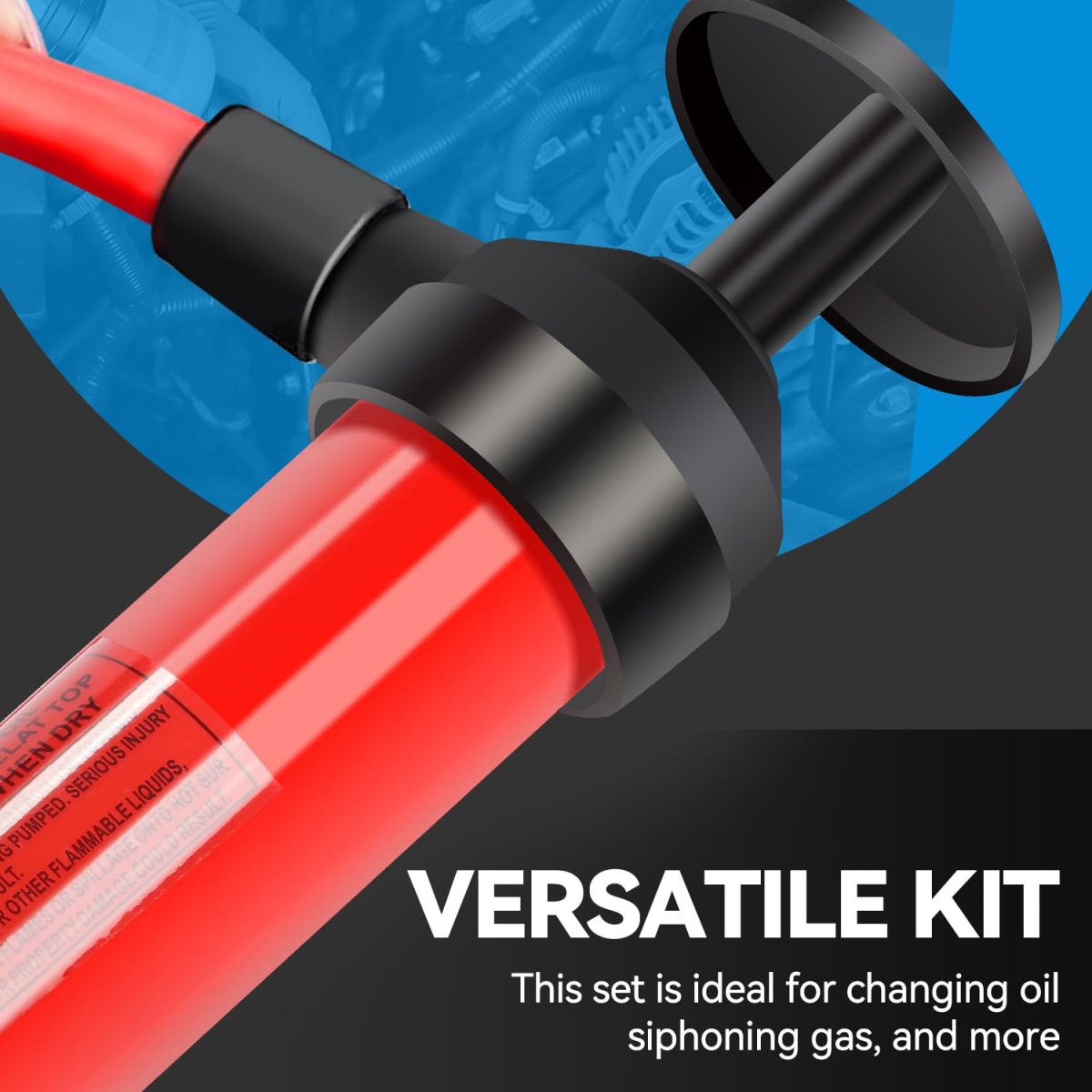 Auto Dynasty Portable Oil Gas Siphon Pump Transfer Kit With Wersatile Air Hose And Tool Set For Multipurpose Use Red 1