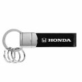 Ipick Image Compatible With Honda Logo Black Real Leather Strap Chrome Round Hook Metal Key Chain