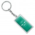 Happy Camper With Campfire Rectangle Keychain In Chrome Plated Metal