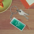 Happy Camper With Campfire Rectangle Keychain In Chrome Plated Metal