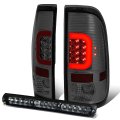 Pair Chrome Housing Smoked Lens Red 3d Led Bar Tail Lights Dual Row 3rd Brake Light For Ford F150-f550 