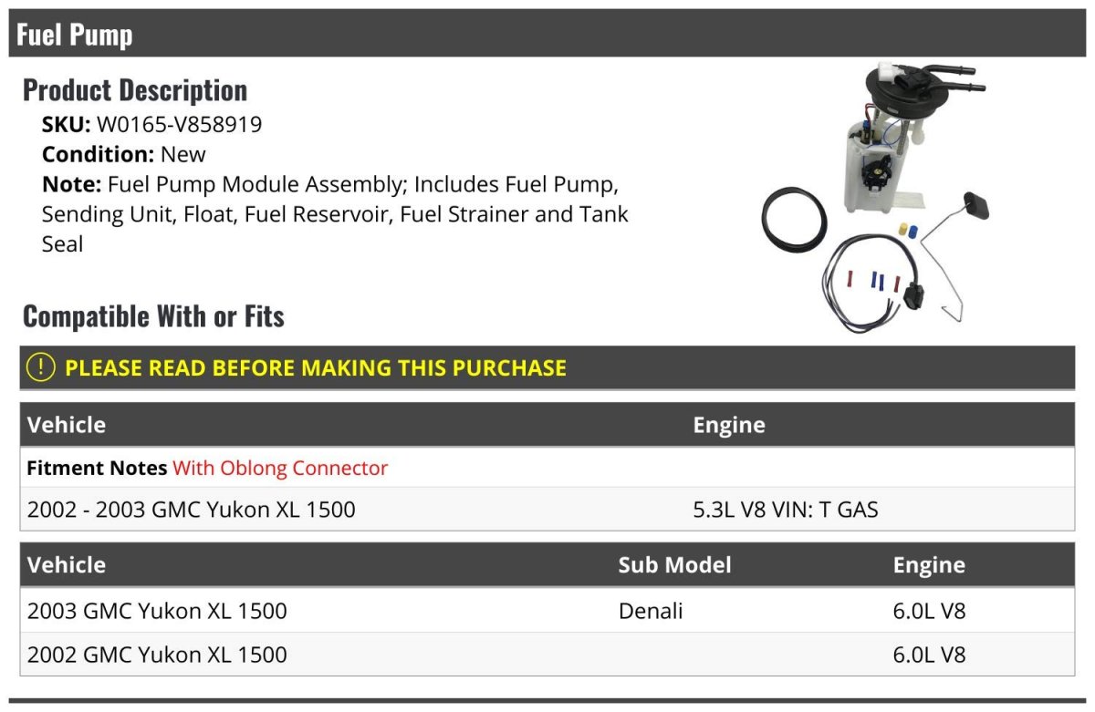Fuel Pump Module Assembly For 2002-2003 Gmc Yukon Xl 1500 Denali