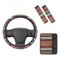 Seanative 4 Pcs Universal Car Accessories Aztec Tribal Stretch-on Steering Wheel Cover Center Console Armrest Pad Seat Belt 