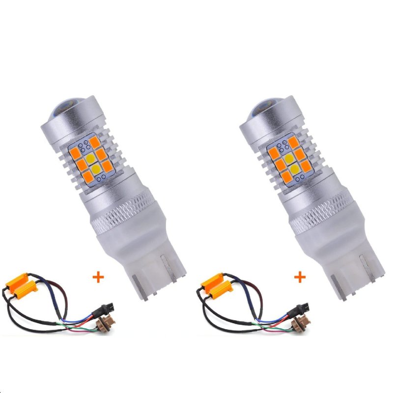 Katur 7443 7444na 7441 992 Extremely Bright Amber White Dual Color Switchback Turn Signal Led Light Bulbs Lens Brake With