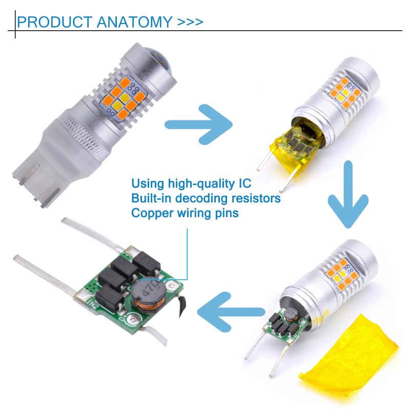 Katur 7443 7444na 7441 992 Extremely Bright Amber White Dual Color Switchback Turn Signal Led Light Bulbs Lens Brake With