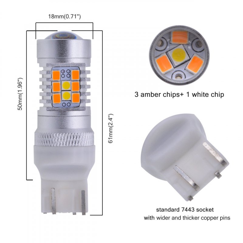 Katur 7443 7444na 7441 992 Extremely Bright Amber White Dual Color Switchback Turn Signal Led Light Bulbs Lens Brake With
