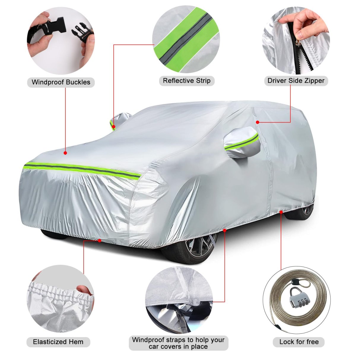 Waterproof Car Cover For 2006 2024 Mercedes Benz Gl Gls Class 450 450d 6 Layer Silver All Weather Protection With Zipper Door