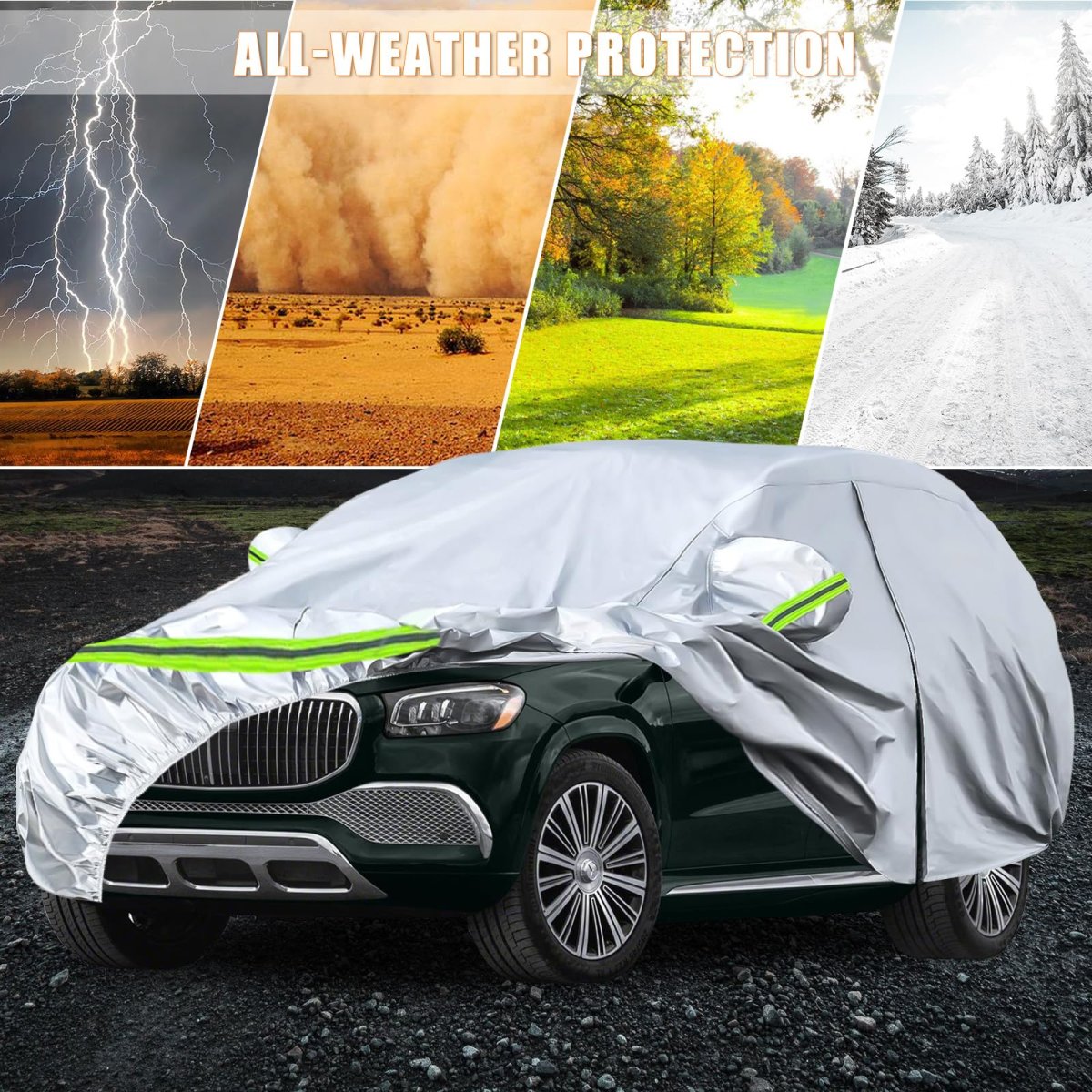 Waterproof Car Cover For 2006 2024 Mercedes Benz Gl Gls Class 450 450d 6 Layer Silver All Weather Protection With Zipper Door