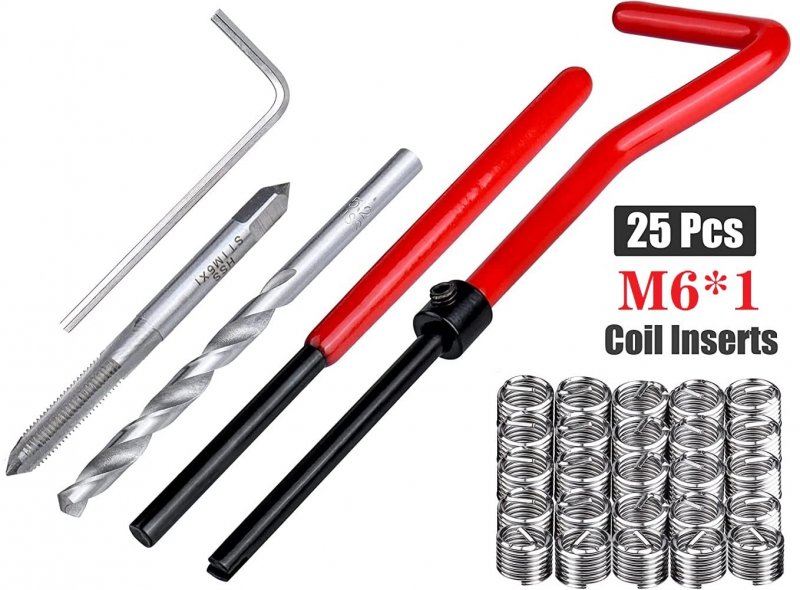 M6 X 1 0mm Thread Repair Insert Kit 30 Piece Stainless Steel Helicoil Coil Compatible Hand Tool Set For Auto Engine And Vehicle