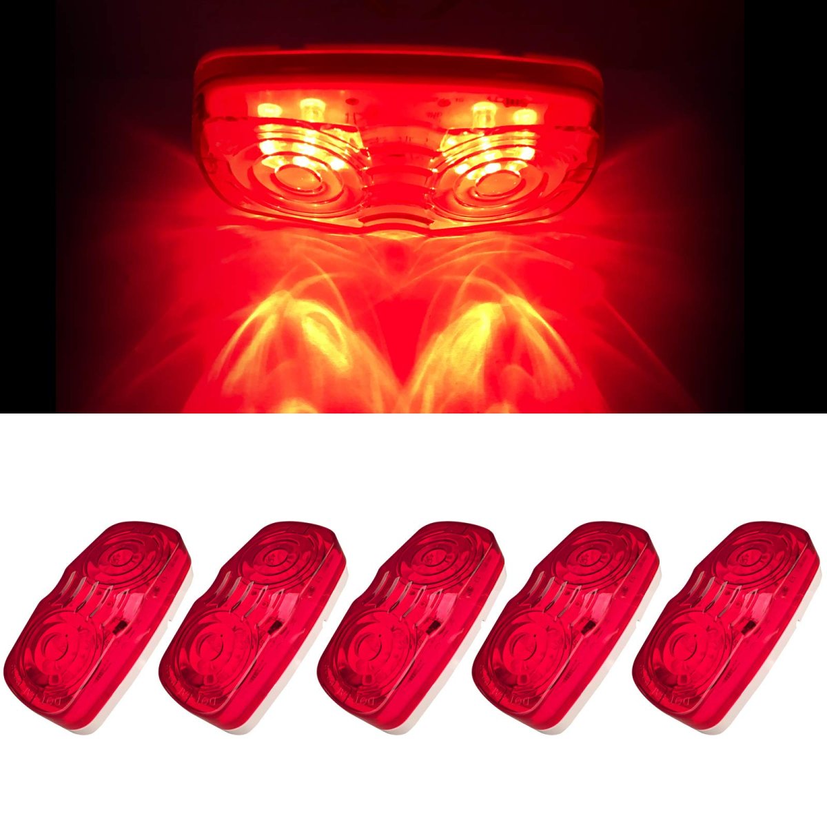 5 Pack Red Double Bullseye Led Marker Lights Waterproof Clearance Side Trailer For Truck Rv Bus Camper Universal Surface Mount