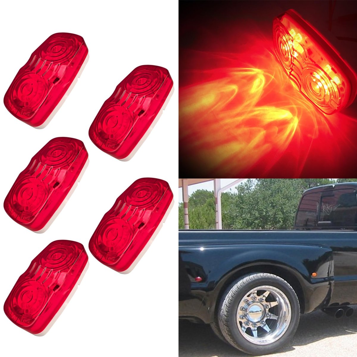 5 Pack Red Double Bullseye Led Marker Lights Waterproof Clearance Side Trailer For Truck Rv Bus Camper Universal Surface Mount
