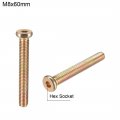 Uxcell M8x60mm Furniture Screw Hex Socket Machine Screws Zinc Plated Fasteners Bolts Full Thread Carbon Steel 15pcs
