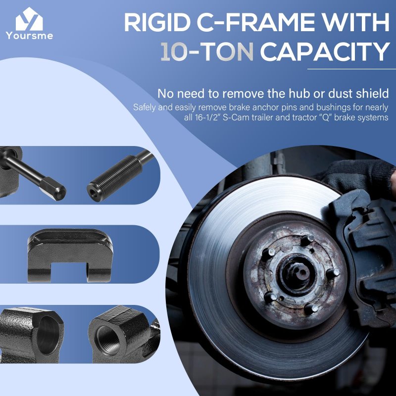 Yoursme 16002 Brake Anchor Pin Press 10 Ton Capacity For Semi Trucks Works Class 6-8 Transportation And Equipment