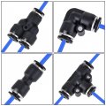 Uxcell Pneumatic 6mm Od Pu Air Hose Tubing Kit 10 Meters Blue With 12 Pcs Black Push To Connect Fittings