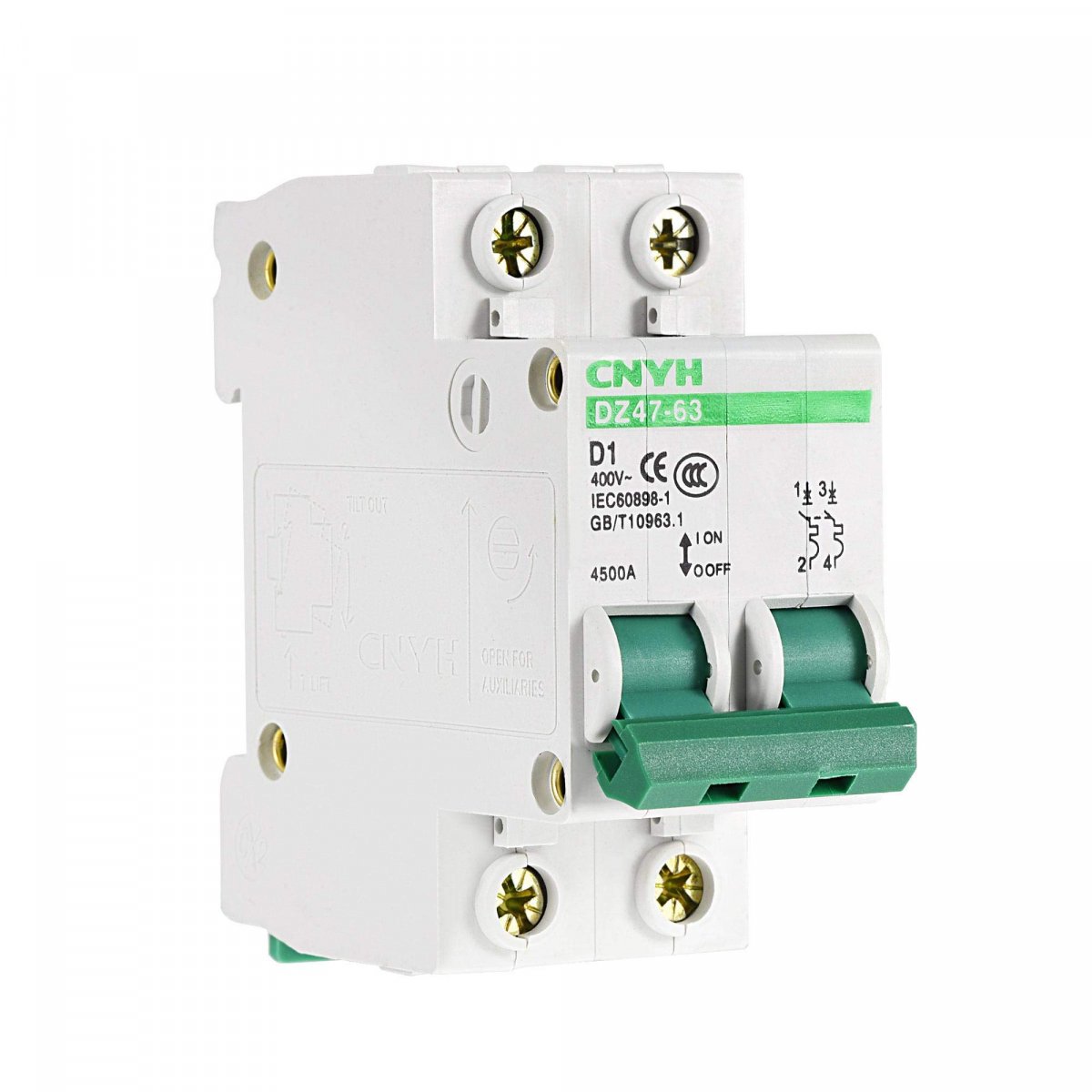 Miniature Circuit Breaker Dz47-63 2 Poles 1a 400v Din Rail Mount C1 D Curve