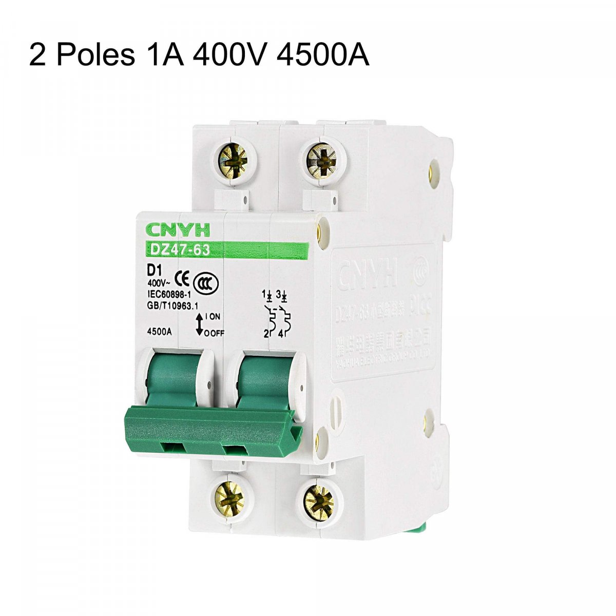Miniature Circuit Breaker Dz47-63 2 Poles 1a 400v Din Rail Mount C1 D Curve