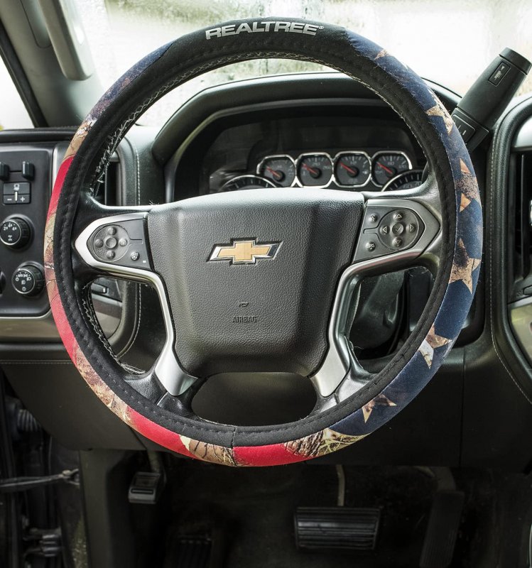Realtree Camo Americana Flag 3pc Water Resistant Seat Cover Set For Trucks Cars And Suvs 2 Low Backs 1 Steering Wheel Cover