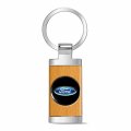 Ipick Image Made For Ford Roundel Logo In Black On Maple Wood Chrome Metal Trim Key Chain