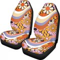 Uniceu Abstract Hippie Daisy Flower 2pcs Car Seat Covers Fronts Only 70s 80s Groovy Floral Swirl Wavy Pattern Auto High Back