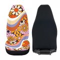 Uniceu Abstract Hippie Daisy Flower 2pcs Car Seat Covers Fronts Only 70s 80s Groovy Floral Swirl Wavy Pattern Auto High Back