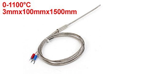 K Type Thermocouple Probe Sensor 0 To 1100 Degrees Celsius 3mm Diameter 100mm Length And 1 5m Total Metal Shield