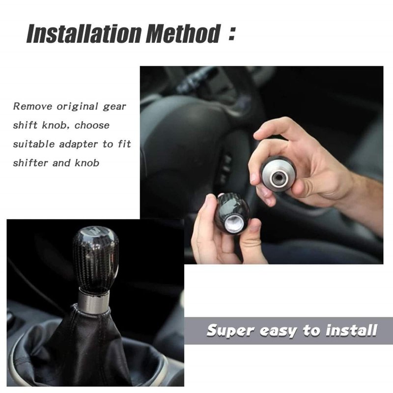 Ryanstar Carbon Fiber Shift Knob With Adapters Black Oval Ball Stick Shifter Knobs For Infiniti Lexus Mazda Mitsubishi Nissan