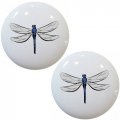 Set Of 2 Dragonfly Ceramic Cabinet Drawer Knobs 