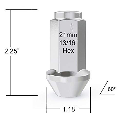 Stancemagic 24pcs Chrome 14x1 5 Lug Nuts 13 16 Hex Oe Style Large Acorn Seat 2 25 Length 1 Width Cone For Chevy Gmc Buick