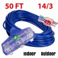 Pizety 14 Gauge Extension Cord 50 Feet 15 Amp Ft 3 125v 1875 Watts Heavy Duty Indoor Outdoor Grounded Powerft Triple Outlet Awg
