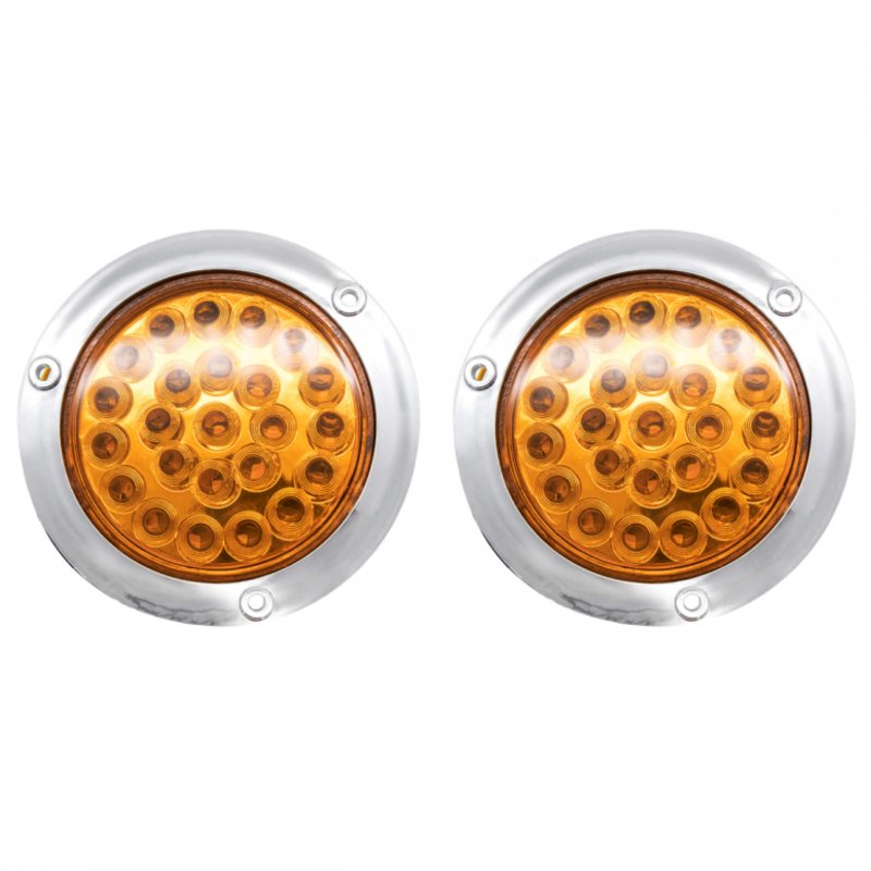 Red White Amber 4 Round Led Trailer Tail Light 24 Chrome Bezels Stop Turn Brake Signal Reverse Backup Marker Lights Trucks Rv