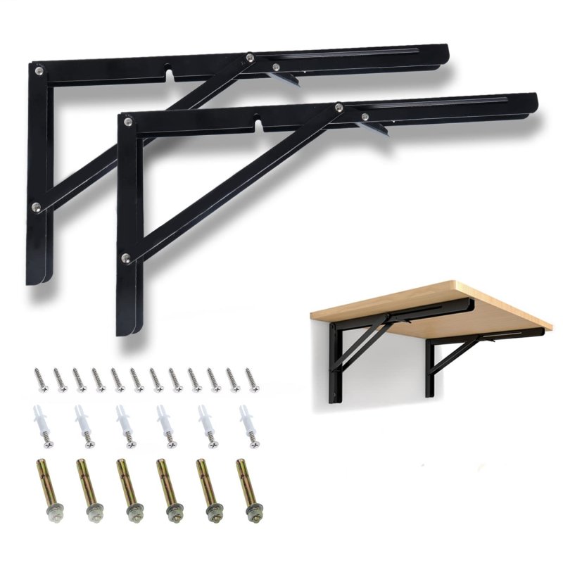 Boeray 8 Folding Shelf Bracket Carbon Steel Triangle Wall Mount Support Black Heavy Duty Paint Bench Table Brackets 90 Degree