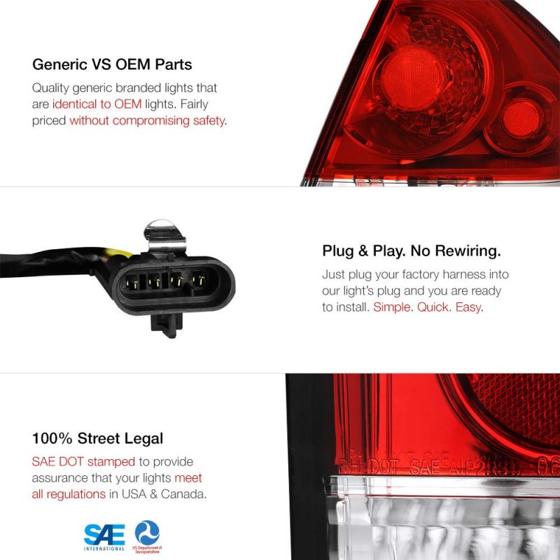 Driver Side Red Lens Oe-style Left Tail Light Housing Lamp Assembly Replacement For 2006-2013 Chevy Impala Limited Models