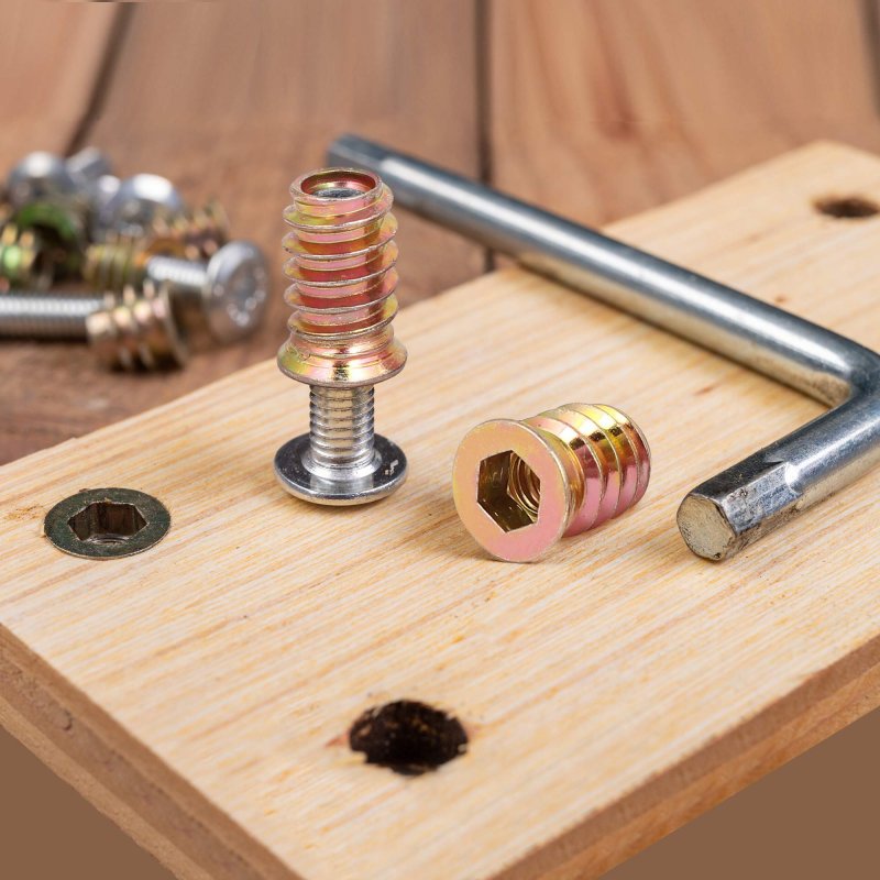 Wood Furniture Fixing M8x16mm Threaded Insert Nut E-nut Bronze Tone 30pcs